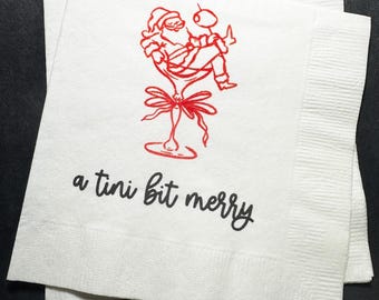 Tini Bit Merry Santa Martini Christmas Party Jingle & Mingle Friendsmas Holiday Cocktail Party Cocktail Luncheon or Dinner Napkins Set of 25