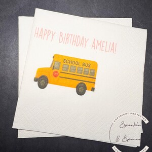Bus Birthday Yellow Bus theme Wheels Bus Toddler 2nd Birthday Two Bus Personalized Cocktail, Luncheon or Dinner Napkins Set of 25
