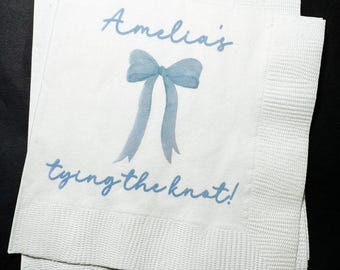 She's Tying the Knot Bridal Shower Blue Bow Bridal Shower Blue Bachelorette Personalized Cocktail, Luncheon or Dinner Napkins Set of 25