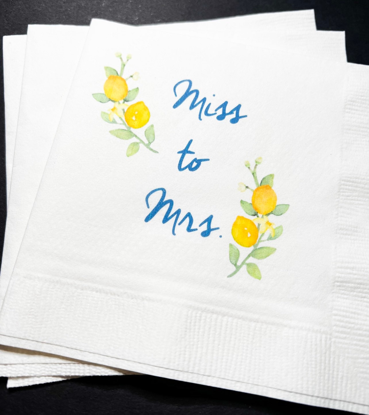 Lemon Miss to Mrs Bridal Shower Spring Blue Yellow Summer Shower Cocktail Luncheon or Dinner Napkins Set of 25