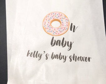 Donut Oh Baby Sprinkle Donut Personalized Baby Shower Favor Bags, Set of 10
