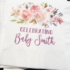 Spring Baby Shower Spring Floral Summer Baby Shower Personalized Cocktail, Luncheon or Dinner Napkins Set of 25