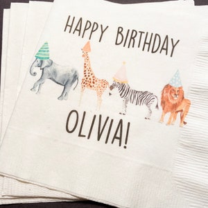 Party Animals Animal Parade Safari Jungle Birthday Party Personalized Cocktail, Luncheon or Dinner Napkins Set of 25