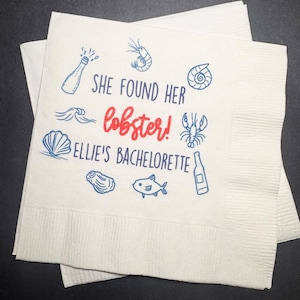 She Found Her Lobster Bachelorette Lobster Bridal Shower Summer Coastal Bachelorette Personalized Cocktail or Luncheon Napkins, Set of 25