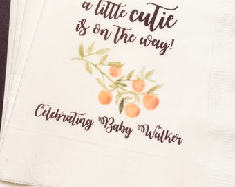 A Little Cutie is on the Way Clementine Cutie Baby Shower Spring Summer Baby Shower Personalized Cocktail or Luncheon Napkins, Set of 25