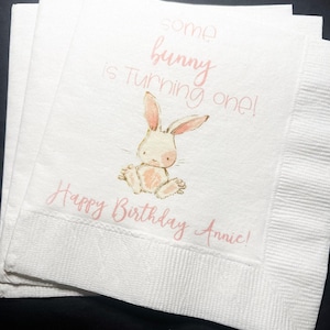 Some Bunny is One First Birthday Party Bunny 1st Birthday Spring Easter Birthday Personalized Cocktail Luncheon or Dinner Napkins, Set of 25
