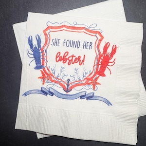 She Found Her Lobster Bachelorette Lobster Bridal Shower Summer Lobster Coastal Bachelorette Cocktail or Luncheon Napkins, Set of 25