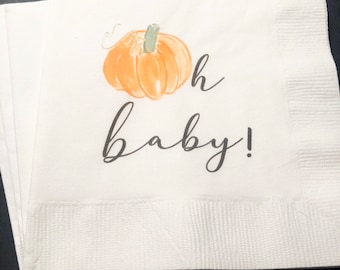 Pumpkin Oh Baby Shower Pumpkin Autumn Baby Cocktail, Luncheon or Dinner Napkins Set of 25