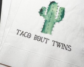 Taco Bout Twins Cactus Baby Shower Cocktail, Luncheon or Dinner Napkins Set of 25
