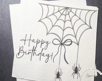 Halloween Black Bow Birthday Spider Black Bow Fall Black Bow Birthday Party Coquette Black Bow Halloween Birthday Napkins, Set of 25