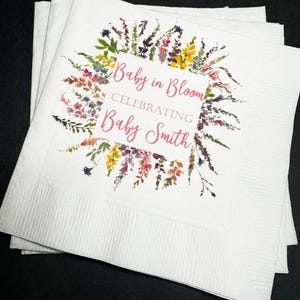 Baby in Bloom Spring Summer Baby Shower Wildflower Personalized Cocktail, Luncheon or Dinner Napkins Set of 25