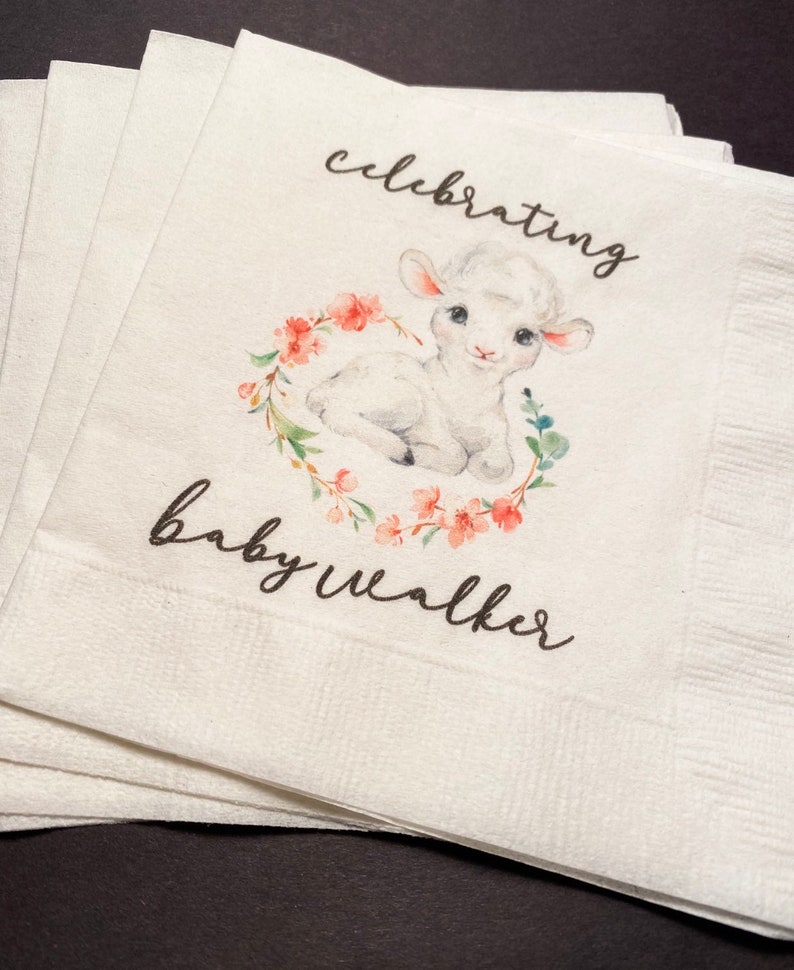 Set of 25 Lamb Baby Shower A Sweet Little Lamb is on the Way Personalized Cocktail Napkins