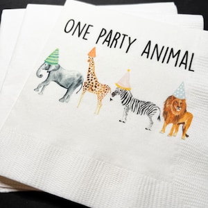 Party Animals Animal Parade One Party Animal Safari Jungle Birthday Party Cocktail, Luncheon or Dinner Napkins Set of 25