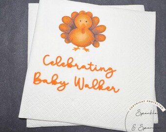 A Little Turkey is on the Way Baby Shower Personalized Thanksgiving Turkey Baby Shower Napkins