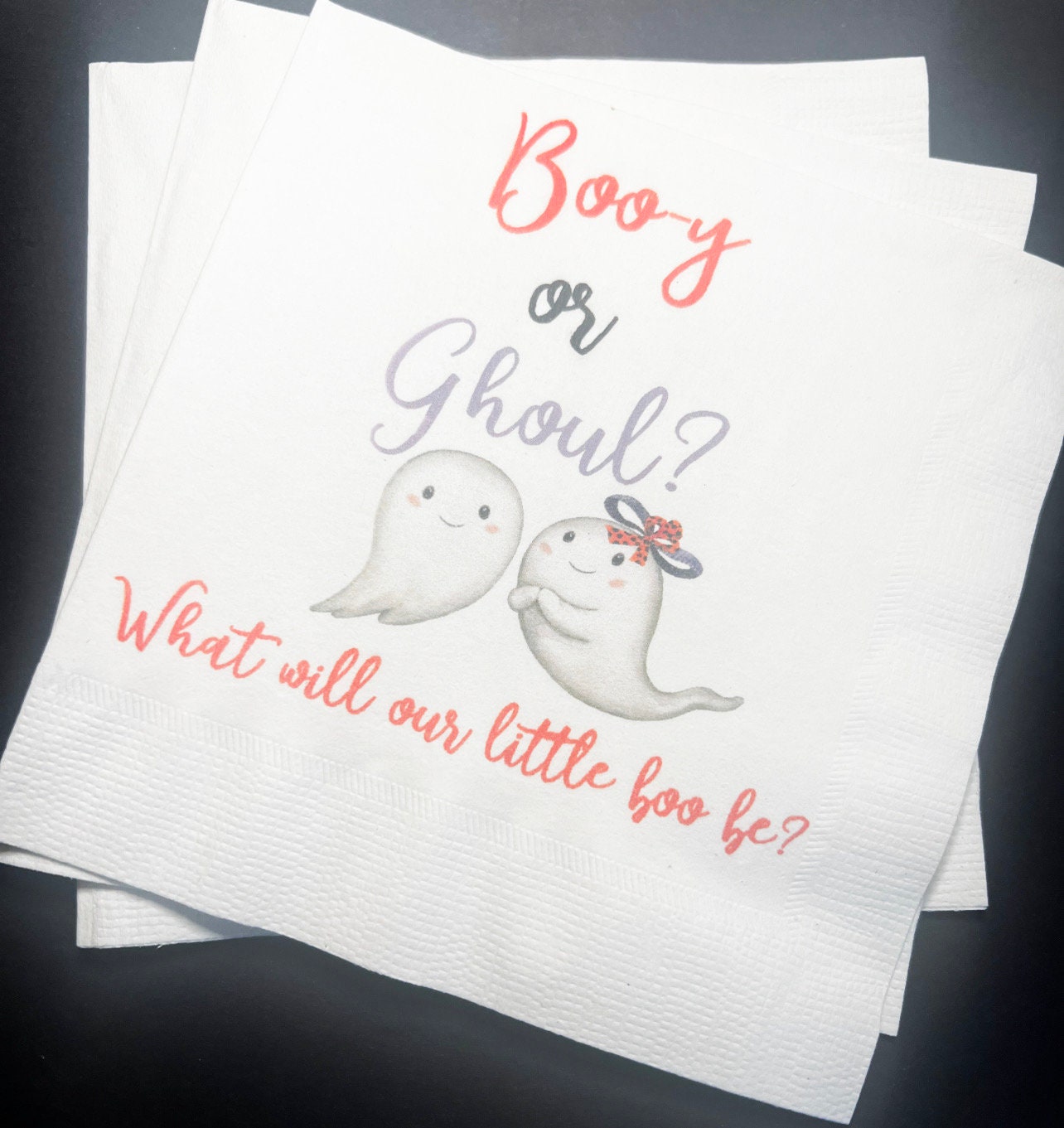 Booy or Ghoul What Will Our Little Boo Be Halloween Gender Reveal Cocktail Luncheon or Dinner Napkins Set of 25