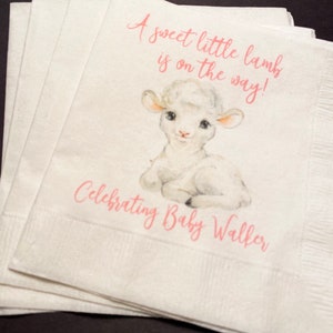 Lamb Baby Shower A Sweet Little Lamb is on the Way Personalized Cocktail, Luncheon or Dinner Napkins Set of 25