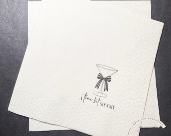 Tini Bit Spooky Black Bow Halloween Cocktail Party Napkins Martini Halloween Black Bow Party Cocktail, Luncheon or Dinner Napkins Set of 25