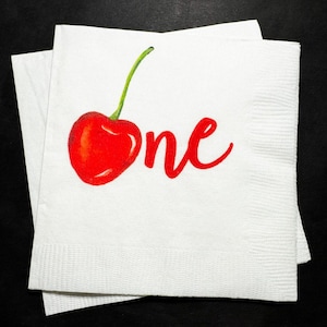 Cherry Birthday Cherry First Birthday Summer Birthday Cherry on Top Pink Red Birthday Cocktail, Luncheon or Dinner Napkins Set of 25