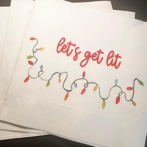 Let’s get Lit Friendsmas Christmas Party Very Merry Friendsmas Funny Christmas Cocktail, Luncheon or Dinner Napkins Set of 25