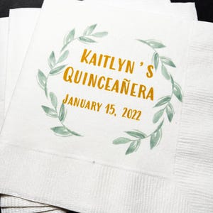 Quinceañera 15th Birthday Mis Quince Anos Personalized Cocktail or Luncheon Napkins, Set of 25