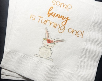 Some Bunny is One First Birthday Party Bunny 1st Birthday Spring Easter Birthday Cocktail Luncheon or Dinner Napkins, Set of 25