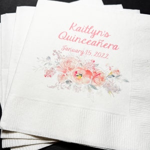 Quinceañera 15th Birthday Mis Quince Anos Personalized Cocktail or Luncheon Napkins, Set of 25