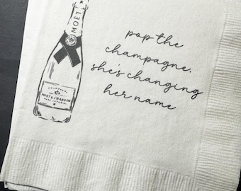 Champagne Bachelorette Party Pop the Champagne Bridal Shower Cocktail, Luncheon or Dinner Napkins Set of 25