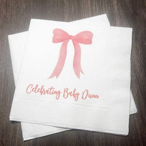 Pink Bow Baby Shower It’s a Girl Pink Girl Baby Shower Personalized Cocktail, Luncheon or Dinner Napkins Set of 25