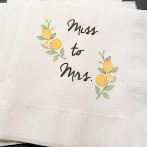 Lemon Miss to Mrs Bridal Shower Spring Summer Shower Cocktail, Luncheon or Dinner Napkins Set of 25