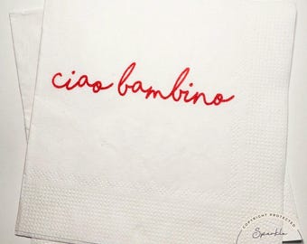 Ciao Bambino Red Bow Italian Baby Shower Ciao Bambino Pink Red Baby Shower Summer Lemon Cocktail, Luncheon or Dinner Napkins Set of 25