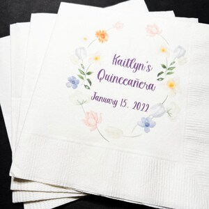 Quinceañera 15th Birthday Mis Quince Anos Personalized Cocktail or Luncheon Napkins, Set of 25