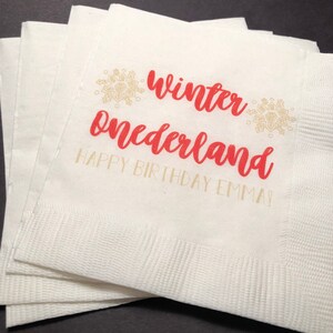 Winter Onederland First Birthday Winter Oh What Fun to be One Christmas 1st Birthday Personalized Cocktail or Luncheon Napkins, Set of 25
