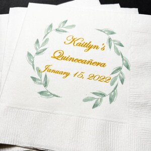 Quinceañera 15th Birthday Mis Quince Anos Personalized Cocktail or Luncheon Napkins, Set of 25