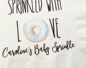 Donut Sprinkled with Love Boy Baby Sprinkle Baby Shower Brunch Blue Personalized Gender Reveal Cocktail or Luncheon Napkins, Set of 25