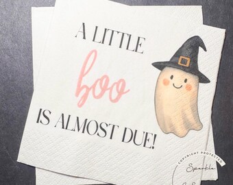 Little Boo is Almost Due Halloween Baby Shower Ghost Baby Shower Gender Reveal Little Boo Baby Shower Table Decor Napkins, Set of 25