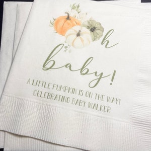 Pumpkin Oh Baby Little Pumpkin On The Way Shower Pumpkin Autumn Baby Personalized Cocktail, Luncheon or Dinner Napkins Set of 25