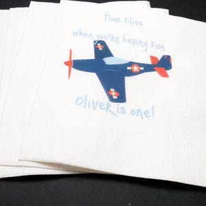 Time Flies Airplane 1st Birthday Personalized Cocktail, Luncheon or Dinner Napkins Set of 25