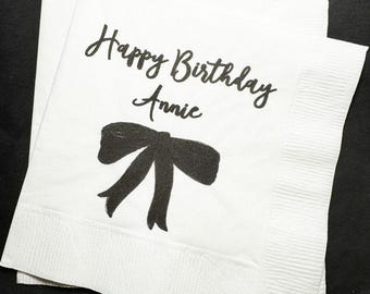 Black Bow Birthday Hello Forty 40th Birthday Black Bow Birthday Black 40th Party Personalized Cocktail, Luncheon or Dinner Napkins Set of 25
