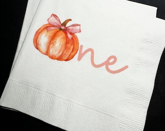 Pumpkin First Birthday Happy Birthday Lil' Pumpkin Fall First Birthday Cocktail, Luncheon or Dinner Napkins Set of 25
