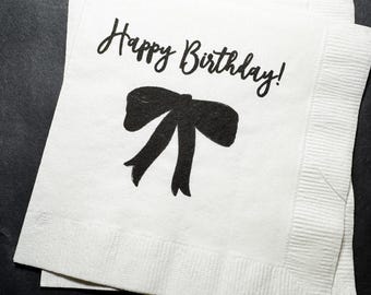 Black Bow Birthday 30th 40th 50th Birthday Black Bow Birthday Black Party Coquette Black Bow Cocktail, Luncheon or Dinner Napkins Set of 25
