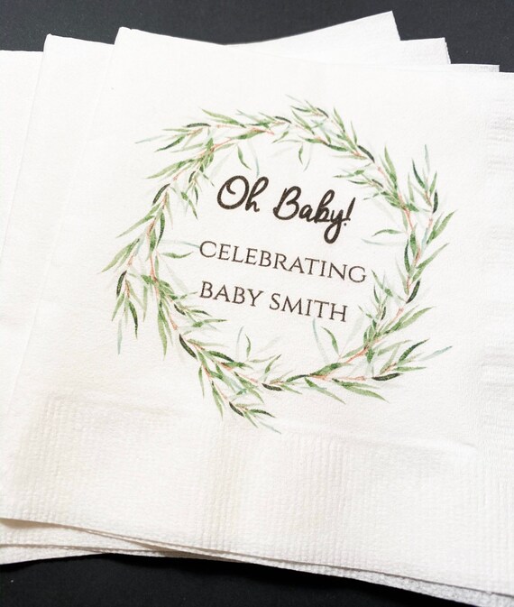 Spring Baby Shower Oh Baby Rustic Baby Shower Eucalyptus Natural Gender Neutral Personalized Cocktail Luncheon or Dinner Napkins Set of 25 Etsy UK