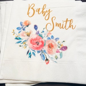 Spring Baby Shower Spring Floral Summer Baby Shower Personalized Cocktail, Luncheon or Dinner Napkins Set of 25