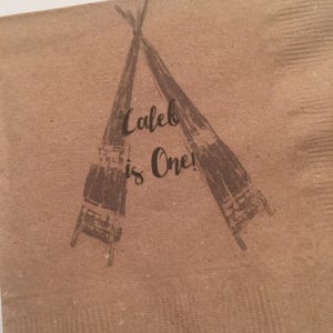 Personalized Kraft Wild One Adventure Begins Wild Things Tribal Cowboy Pow Wow TeePee  First Birthday Cocktail Napkins, Set of 25