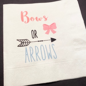 Bows or Arrows Gender Reveal Pink Blue Cocktail, Luncheon or Dinner Napkins Set of 25