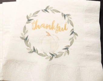 Thanksgiving Thankful Fall Wedding Bridal Shower Cocktail, Luncheon or Dinner Napkins Set of 25