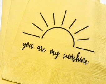 You Are My Sunshine Birthday Baby Shower Yellow Cocktail, Luncheon or Dinner Napkins Set of 25
