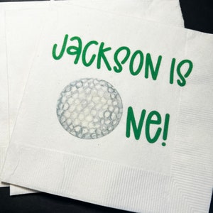 Golf 1st Birthday Party Hole in One Let’s ParTEE Golf theme birthday Personalized Cocktail, Luncheon or Dinner Napkins Set of 25