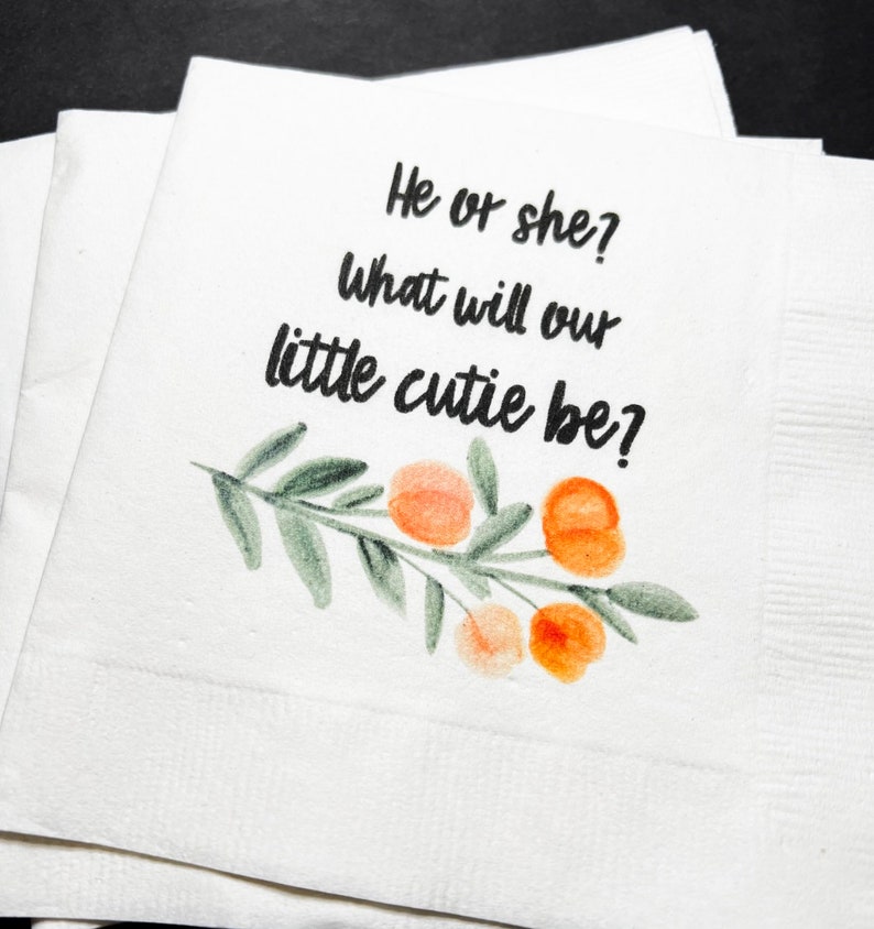 Clementine Cutie Baby Shower He or She What Will Little Cutie Be Little Cutie On the Way Gender Reveal Cocktail Napkins Set