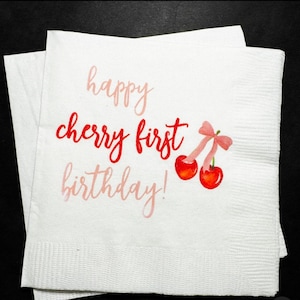 Cherry Birthday Cherry First Birthday Summer Birthday Cherry on Top Cherry Baby Shower Cocktail, Luncheon or Dinner Napkins Set of 25