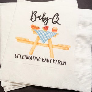 Baby-Q Baby Barbecue Baby Shower Gender Reveal Summer Cookout Personalized Cocktail, Luncheon or Dinner Napkins Set of 25